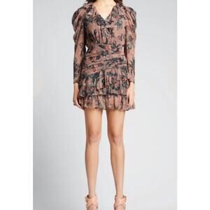 Ulla Johnson Cecily Dress Sz 8 Silk Mini Dress Coral Mauve Metallic Ruffle Tiers